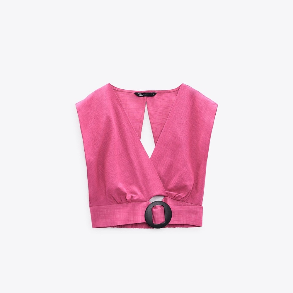 Zara Pink Crop Top with Belt Detail